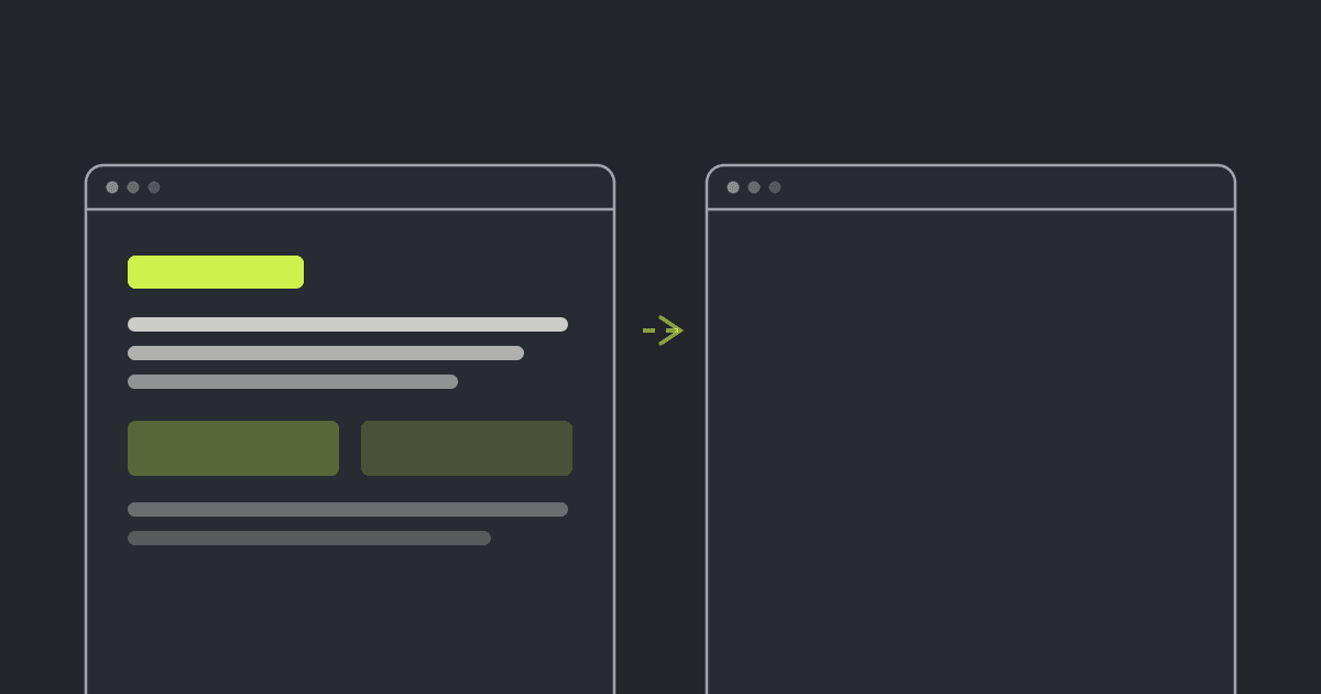 The same website in two browser windows: the left one full of content, the right one empty.